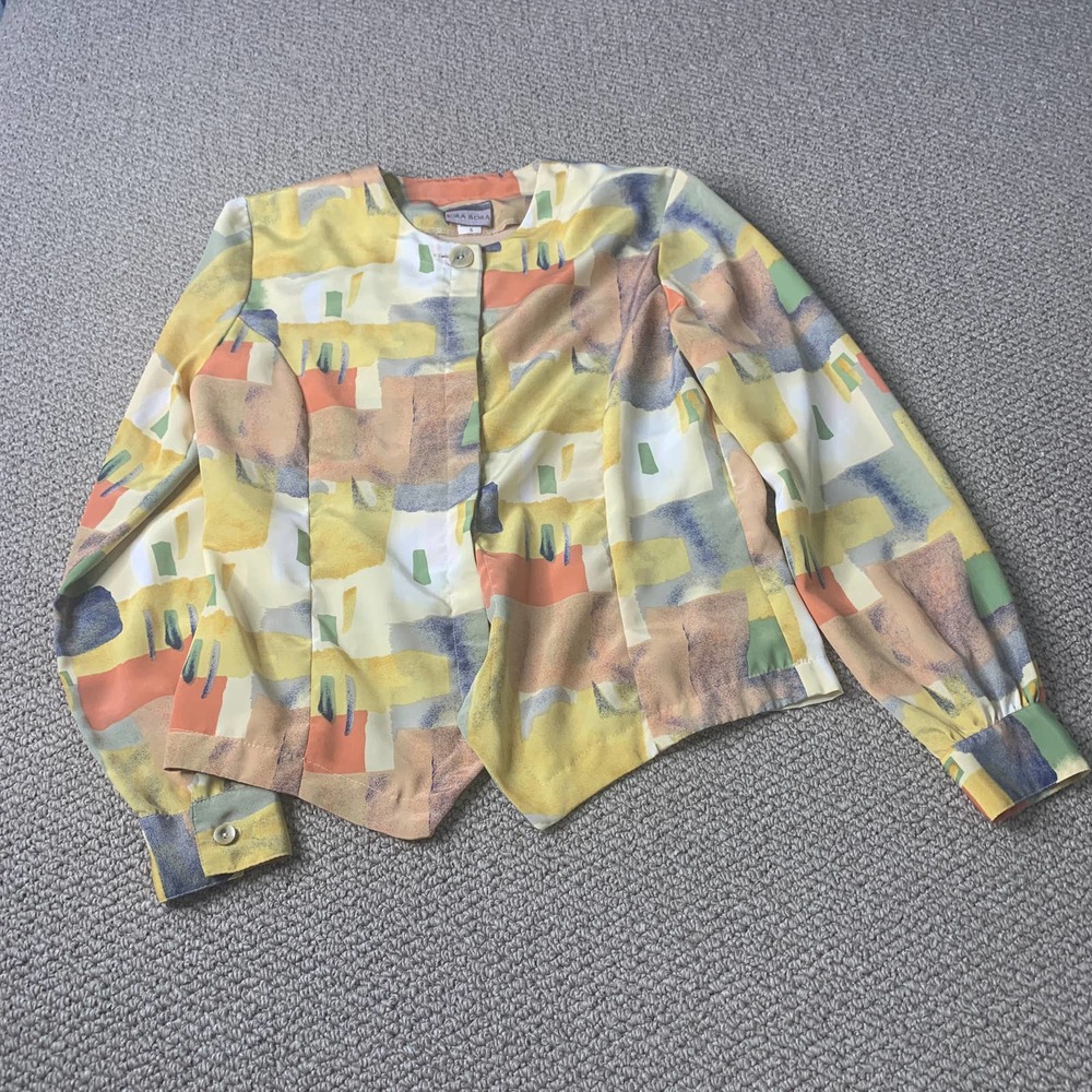 Bora Bora Womens Blouse Top Size Small Yellow Abstract Print Button Up‎ Casual